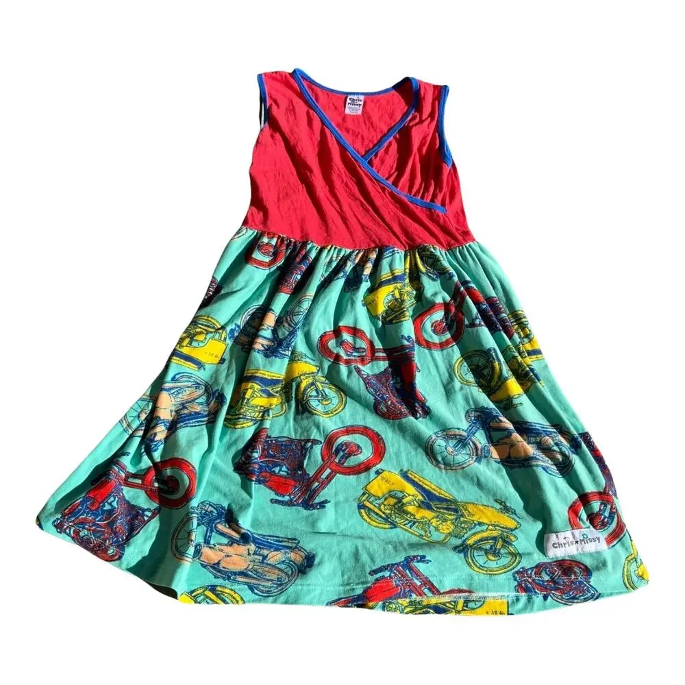 Chris N‎ Missy Red Teal Motorcycle Dress Butter Soft Twirl Size 12